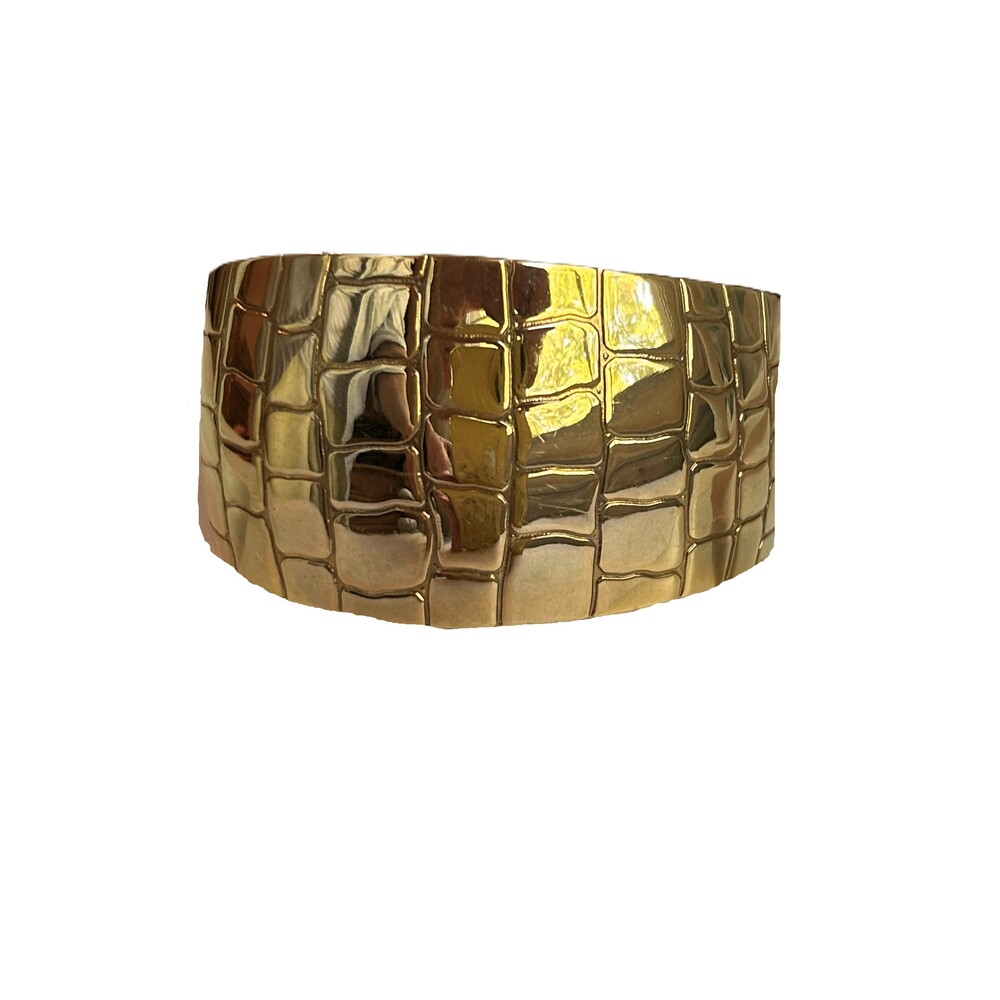 Vintage Polished Gold Tone Wide Band Textured Snake Pattern Cuff Bracelet